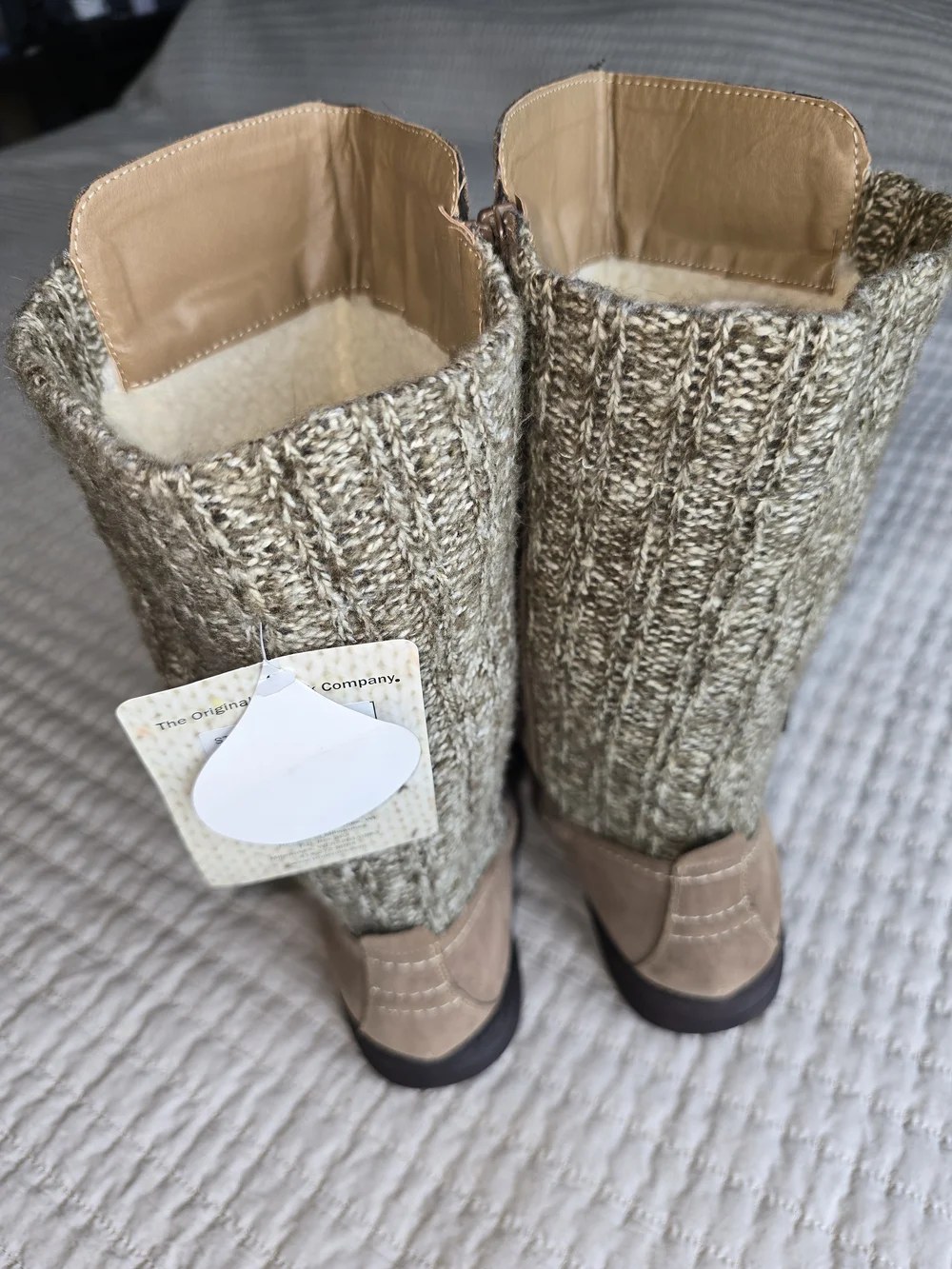 Muk Luks Taupe Suede Mid-Calf Boots with Knit Cuff